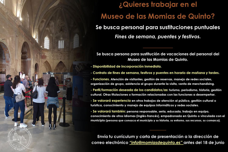 Oferta de empleo para trabajar en el museo de momias de Quinto