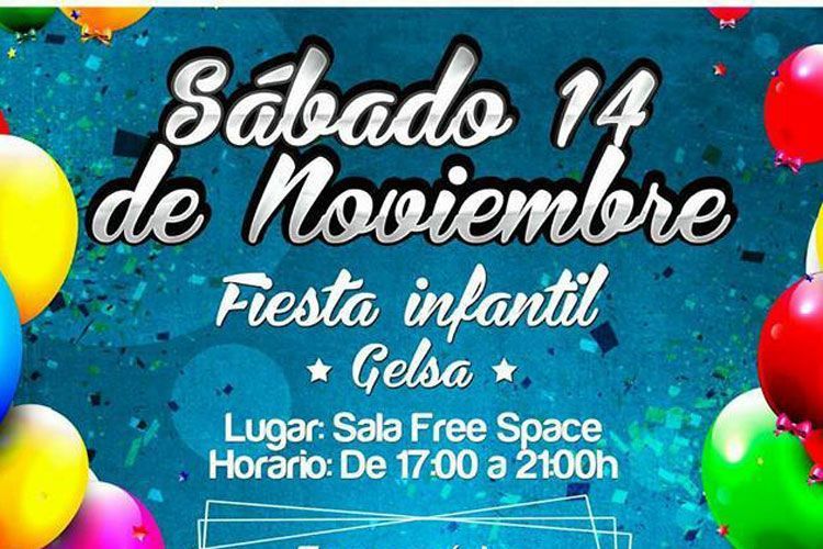 Cartel de la fiesta infantil en Free Space de Gelsa